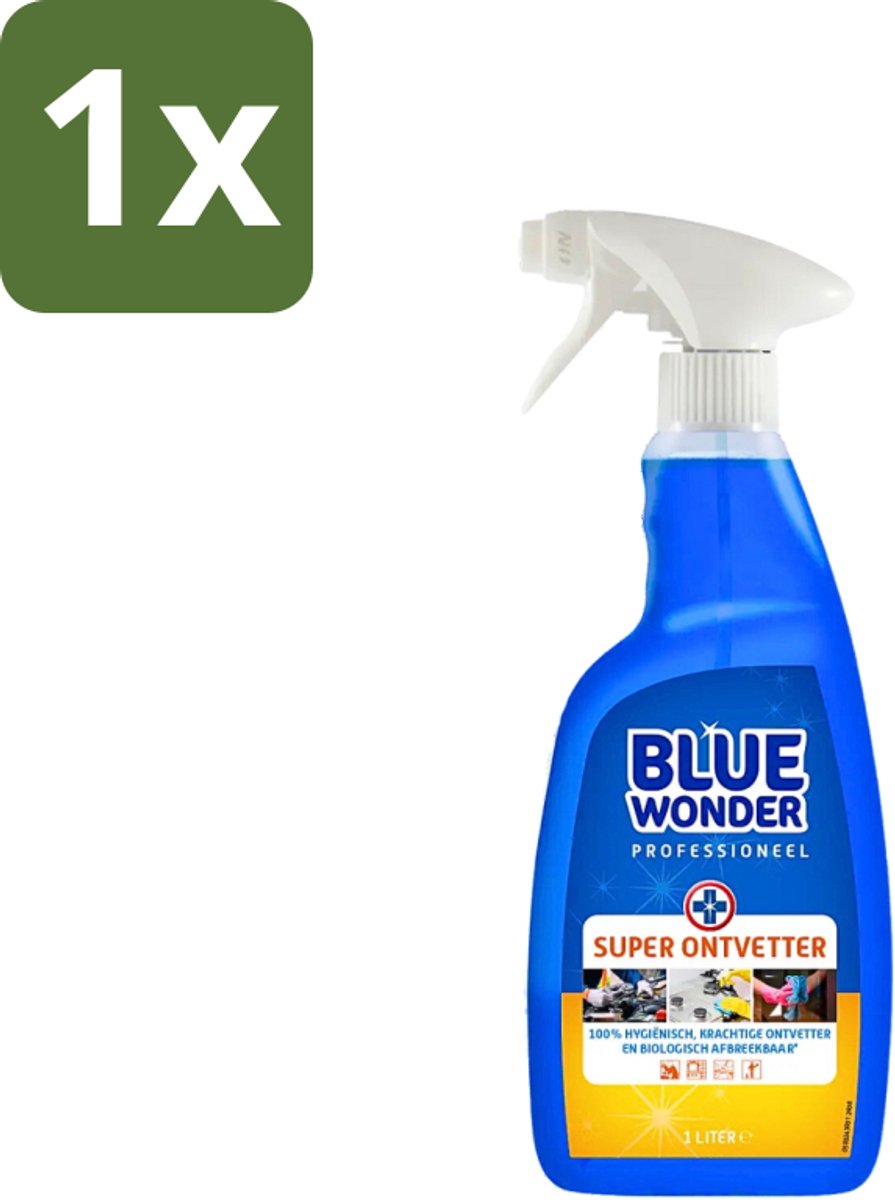 1 x Blue Wonder Professionele Superontvetter Spray 1 liter - Ontvettingsmiddel - Superontvetter - Keuken Reinigen - Badkamer Reinigen - Vet Verwijderen