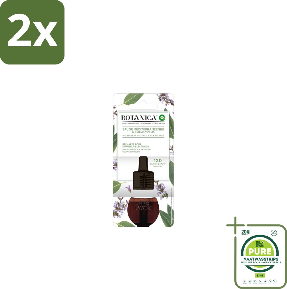 Air Wick – Navulling – Botanica Mediterrane Salie & Eucalyptus – 19 ml - Voordeelverpakking - 2 stuks - Natuurlijke geur - Salie en eucalyptus