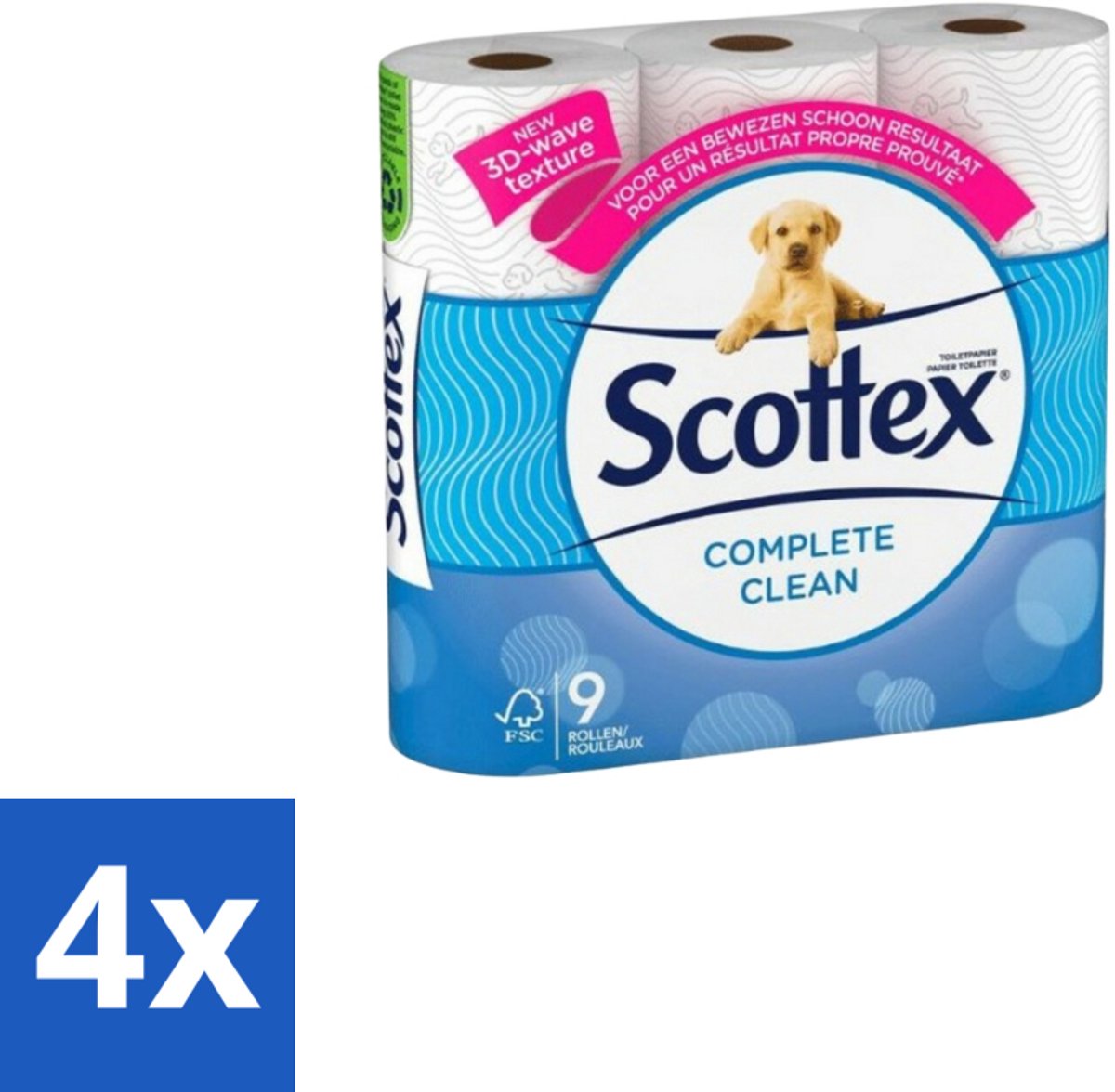 4 x Page Scottex – Toiletpapier – Complete Clean 2-laags – 9 rollen - Toiletpapier - Schone Reiniging - Zachte Lagen - 3D Wave™ - 2-laags