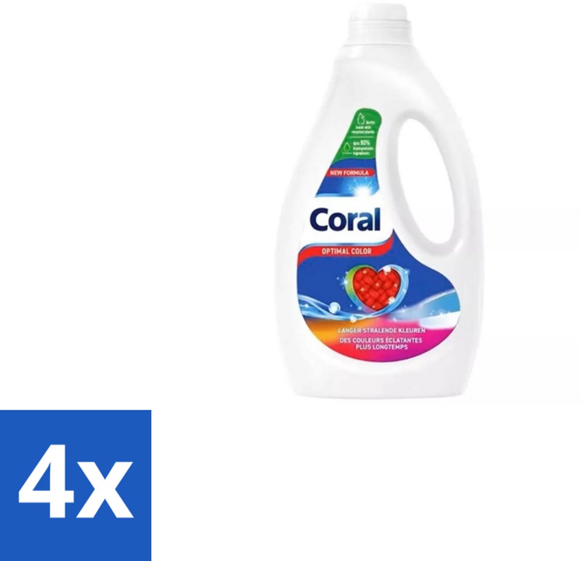 4 x Coral – Vloeibaar Wasmiddel – Optimal Color – 1170 ml - Kleurbehoud - Vlekverwijdering - Anti-pluis - Wasmiddel - Wasresultaat