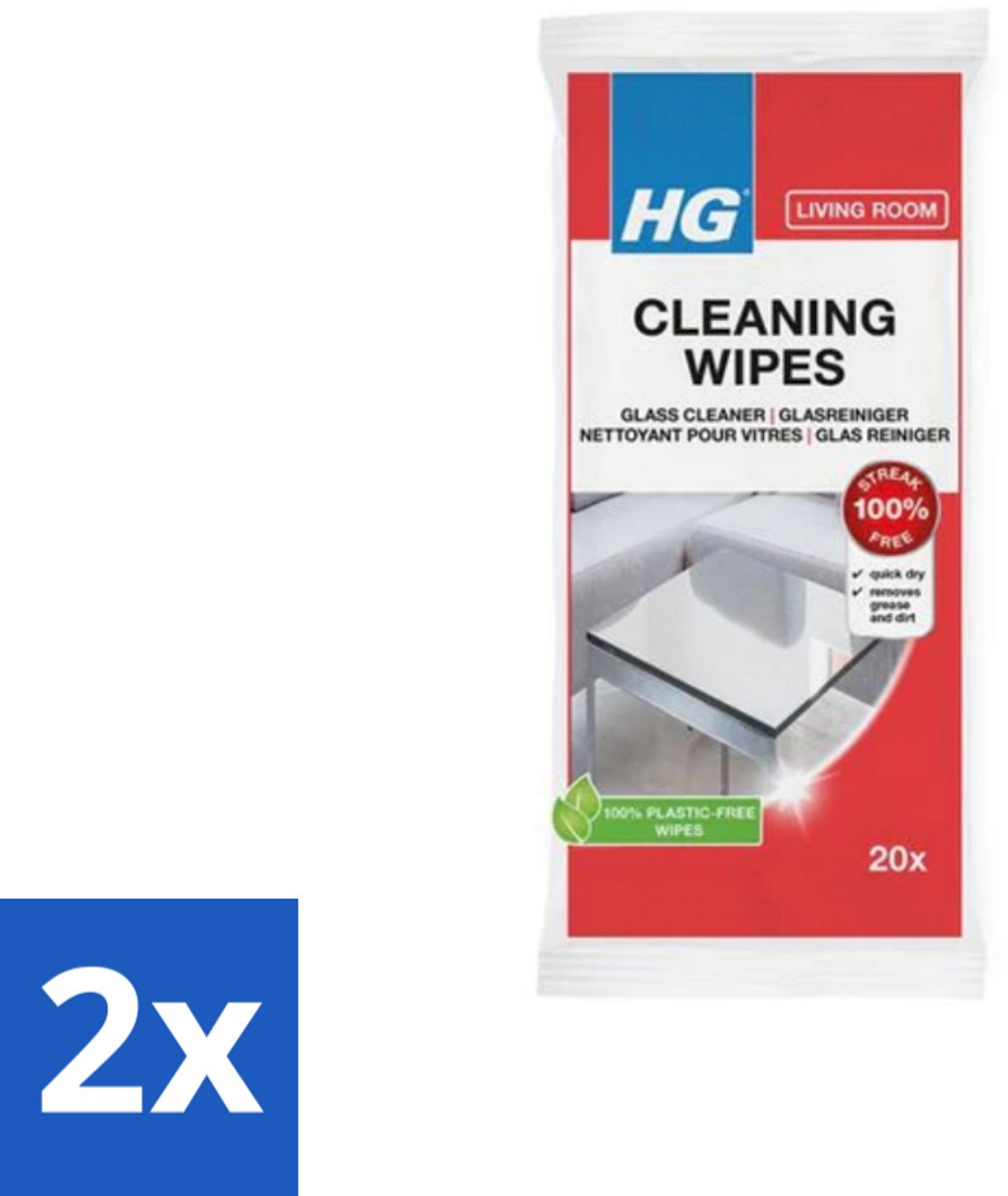 HG - Woonkamer - Glasreinigingsdoekjes - Reinigt Streeploos - 20 Doekjes - Voordeelverpakking - 2 stuks