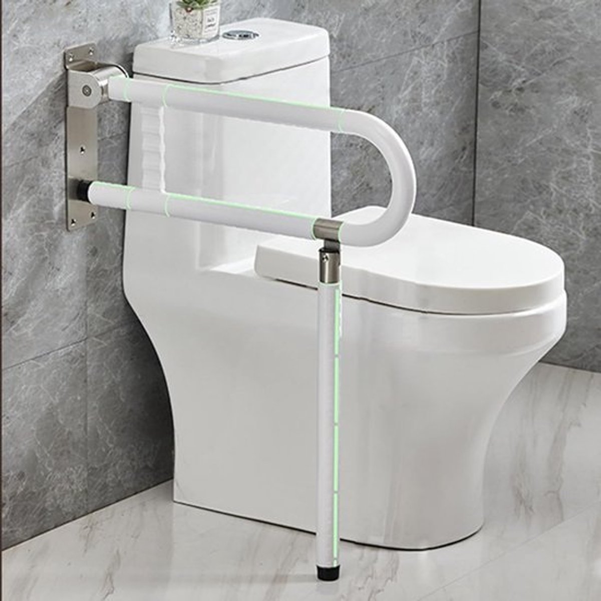 Toiletbeugel 60x70cm voor Senioren met Antisliphandgreep - Douchebeugel, Opvouwbaar, RVS, Draagvermogen 300 kg, Wit