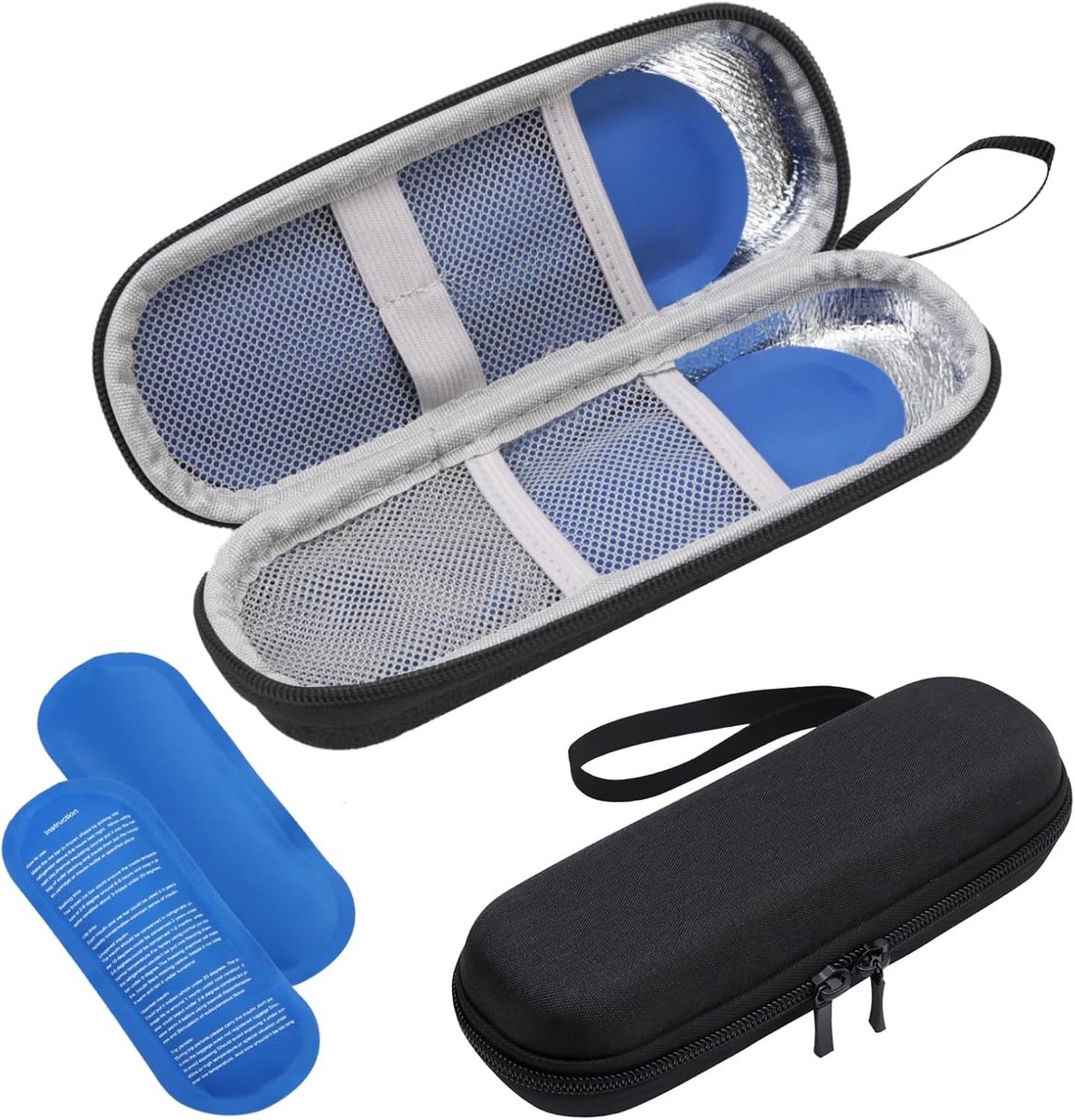 Insuline koeltas voor diabetici met 2 compartimenten voor insuline, medicijnreis tas voor insulinepen en spuit, zwart 20 cm x 8 cm x 2 cm, ideaal voor onderweg
