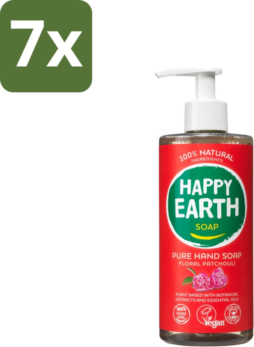 Happy Earth – Handzeep – 100% Natuurlijk Floral Patchouli – 300 ml - Bulkverpakking - 7 stuks