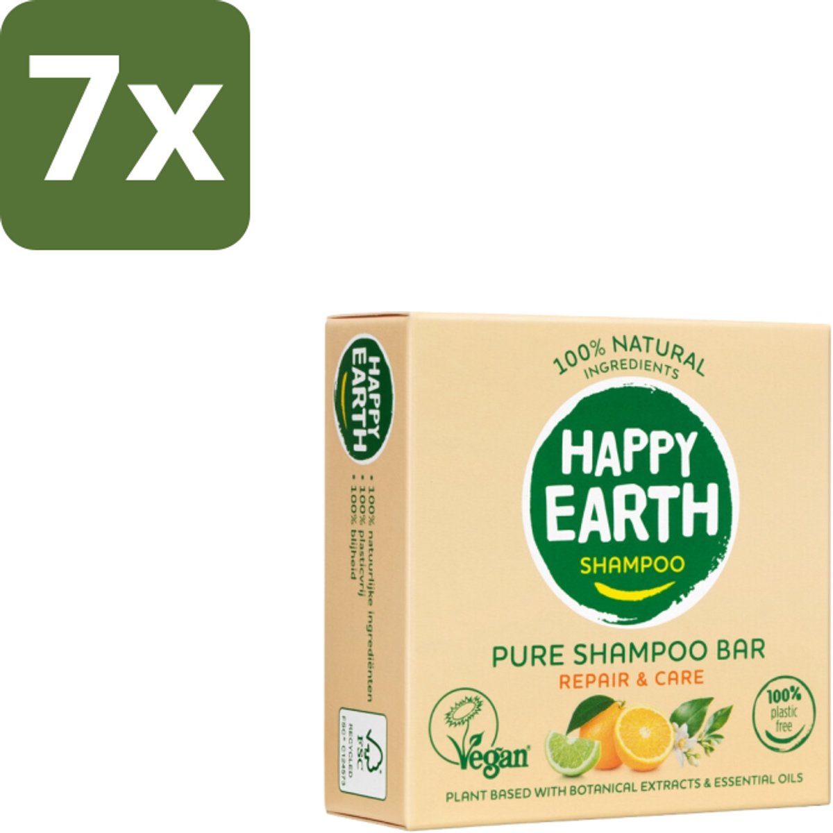 Happy Earth – Shampoo Bar – 100% Natuurlijk Repair & Care – 70 g - Bulkverpakking - 7 stuks