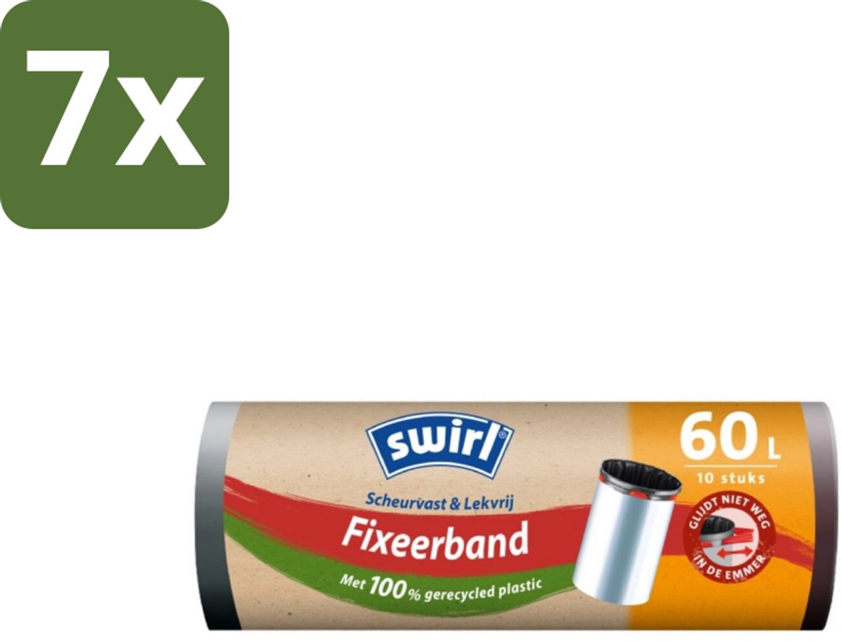 Swirl – Pedaalemmerzakken – 60 L – Fixeerband – 10 zakken - Bulkverpakking - 7 stuks
