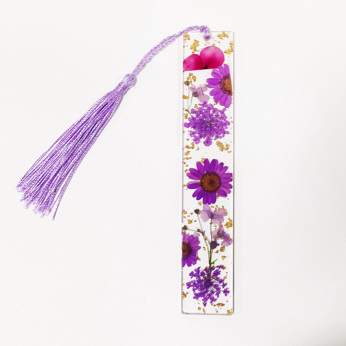 Set van 5 Transparante Acryl Boekenleggers met Echte Gedroogde Bloemen en Kwastje, 14 x 2,5 cm met 0,3 cm Dikte, Handgemaakte Duurzame Leestool voor Boekenliefhebbers, Studenten en Lezers -9
