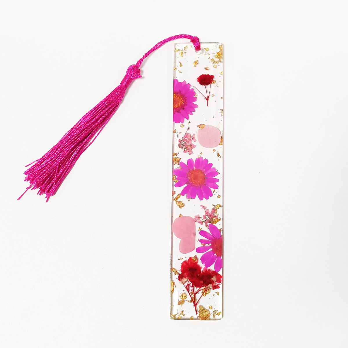 Set van 5 Transparante Acryl Boekenleggers met Echte Gedroogde Bloemen en Kwastje, 14 x 2,5 cm met 0,3 cm Dikte, Handgemaakte Duurzame Leestool voor Boekenliefhebbers, Studenten en Lezers -8