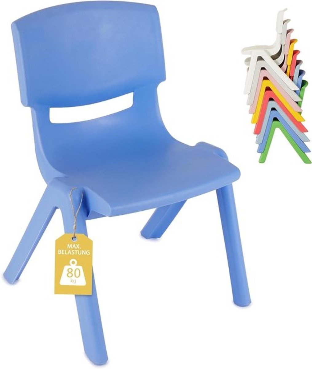 Kinderstoel Plastic - Kindertafelstoel - Spelen en knutselen - Stapelbaar en lichtgewicht - 36 x 34 x 51 cm - Blauw