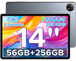 DOOGEE U14 - Tablet - 56 GB RAM (6+50 GB) + 256 ROM (2TB/TF) - GAMINI AI - 14 inch 2.2K+90 Hz - 14000 mAh/33W - 6 Speakers - RK3576S AI - 16 MP+8 MP - Android 16 - WiFi 6 - OTG - Grijs