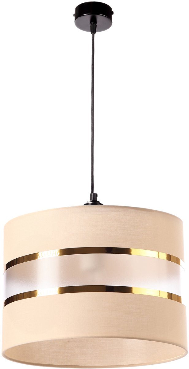 Hanglamp met beige lampenkap en gouden strepen, E27 fitting