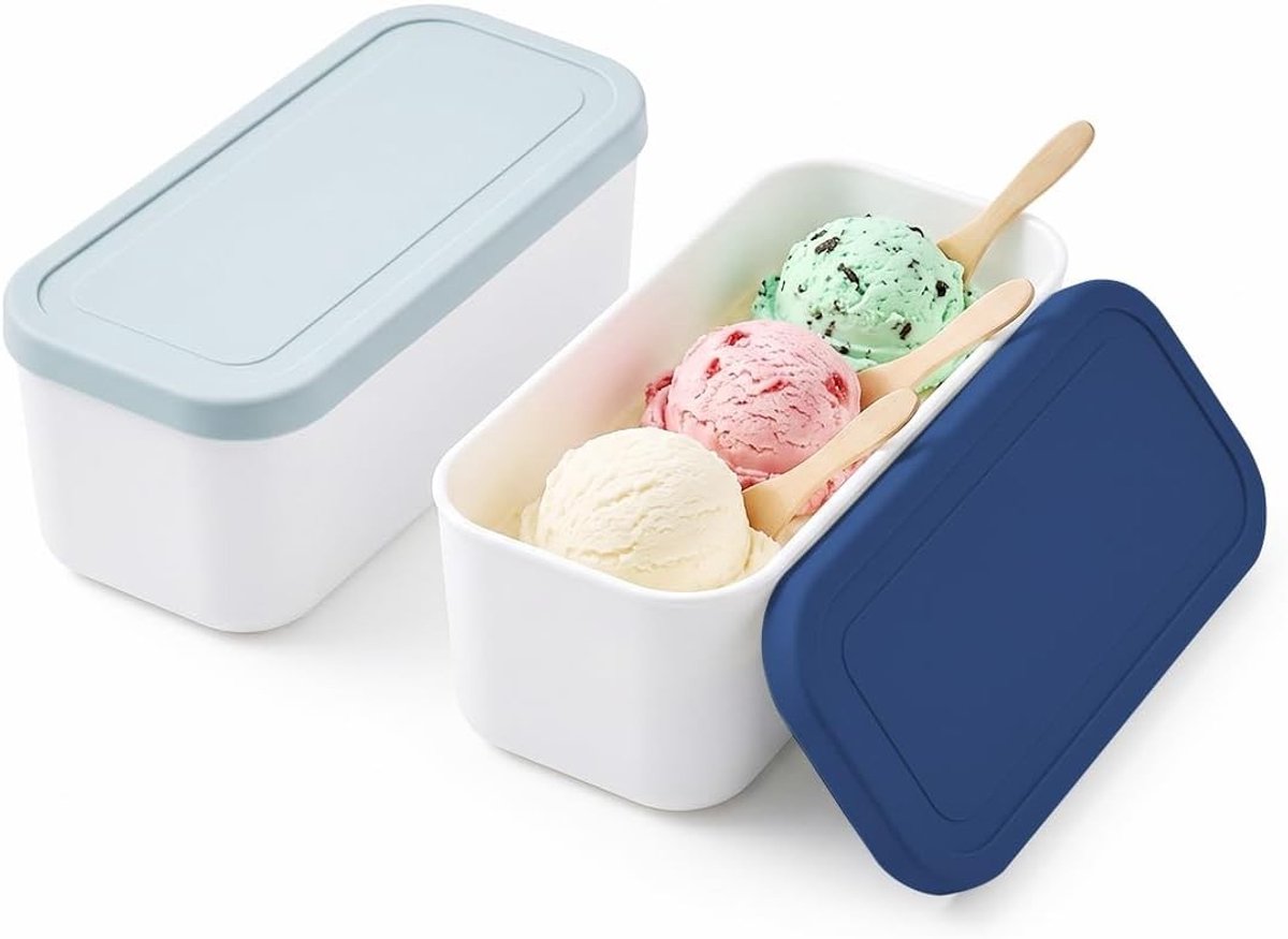 Set van 2 IJsdozen voor IJs, 2L Capaciteit, Herbruikbare Vriezerdozen voor Sorbet, Yoghurt en Desserts, BPA-vrij