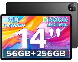 DOOGEE U14 - Tablet - 56 GB RAM (6+50 GB) + 256 ROM (2TB/TF) - GAMINI AI - 14 inch 2.2K+90 Hz - 14000 mAh/33W - 6 Speakers - RK3576S AI - 16 MP+8 MP - Android 16 - WiFi 6 - OTG - Zwart