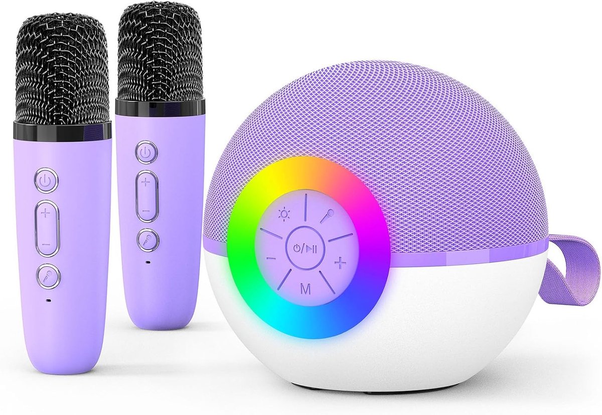 Draagbare Bluetooth-karaokespeaker - dubbele microfoons - voor zang en entertainment - thuis en op feestjes - muziek-speelgoed - voor kinderen en tieners - paars - 1 set