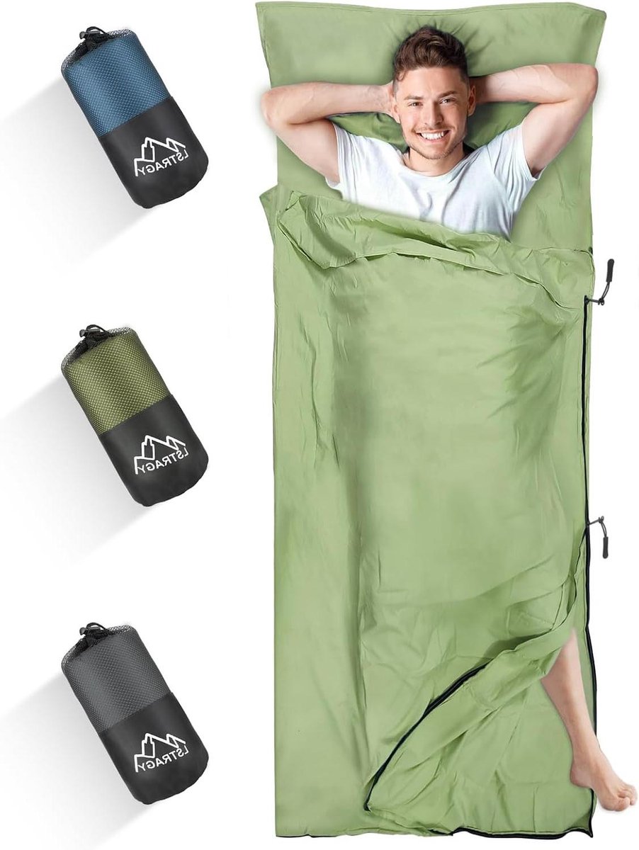 Huttenslaapzak - Reis Slaapzak - Backpacken - Voet en Doorlopende Rits - 220 x 95 cm - Groen
