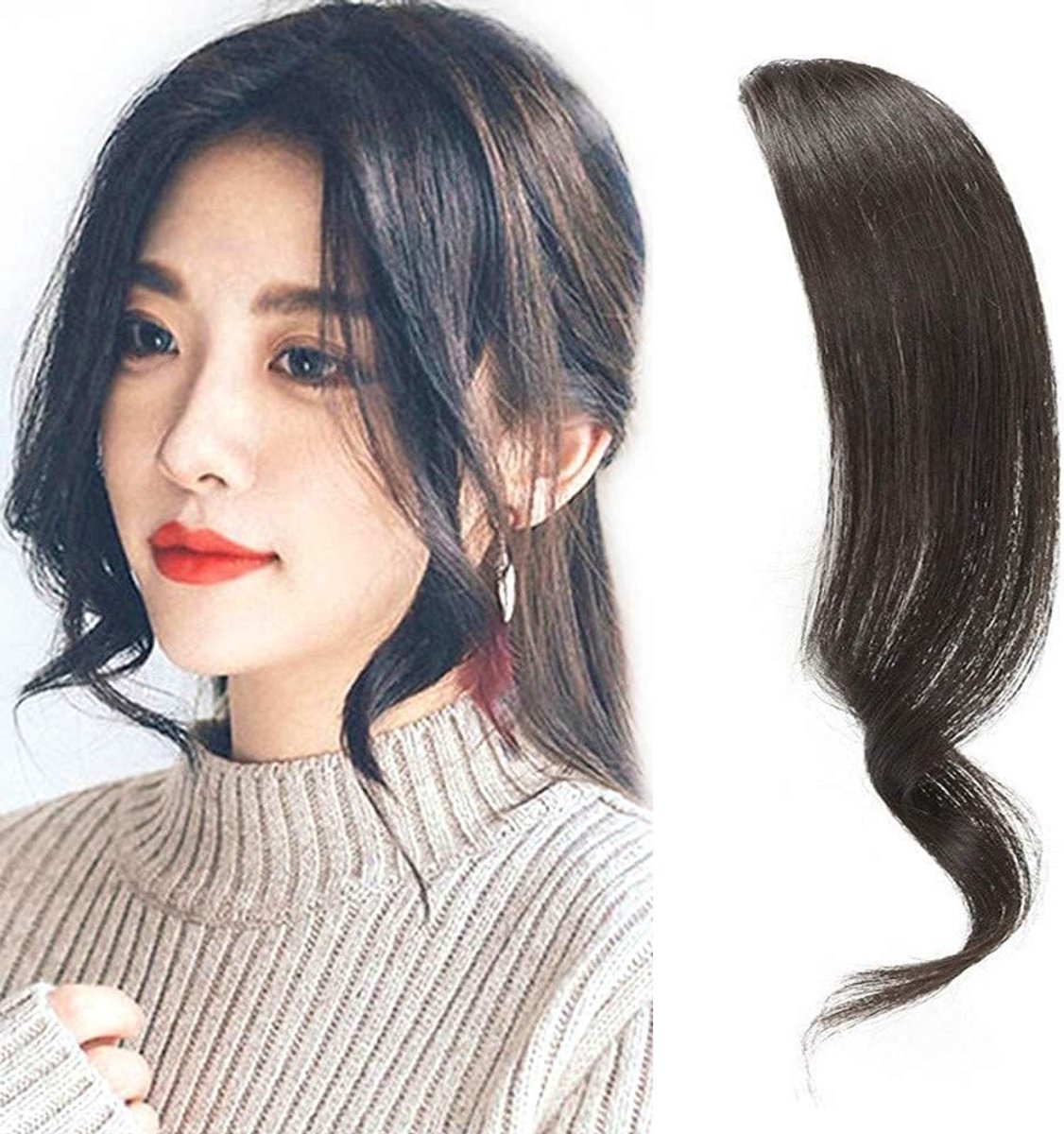 Wavy Side Bangs van 100% Echte Haar Clip-in Extensions voor Krullend Haar in Natuurlijk Zwart - Perfecte Haarsnit voor een Nieuwe Look