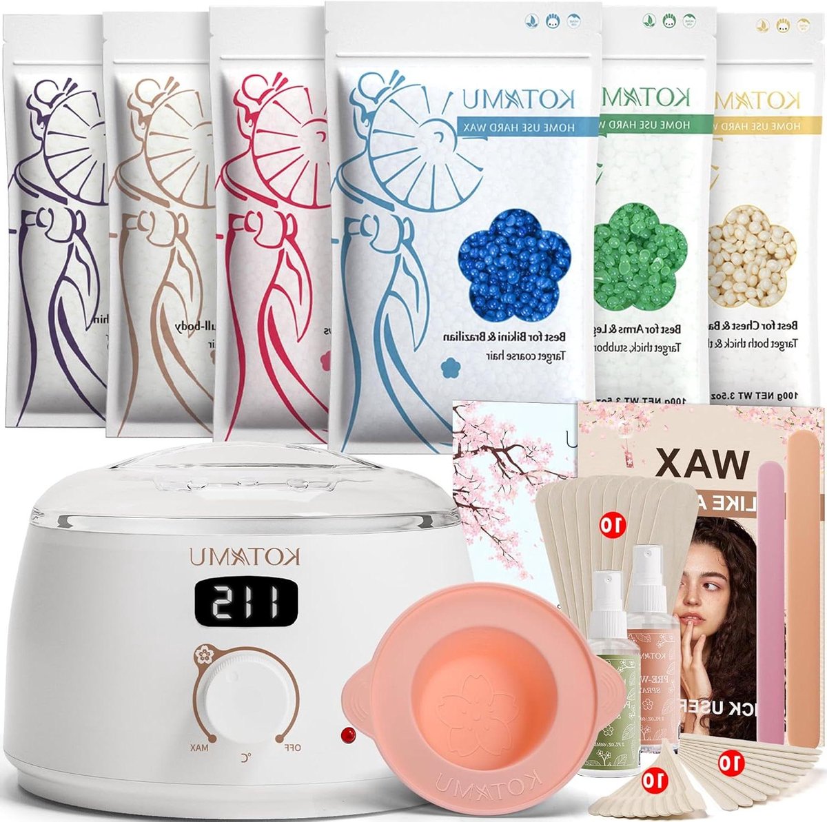 Wax Set - Ontharingsset Wax - Haren Verwijderen - Digitale Temperatuurregeling - 20 cm breed - Wit