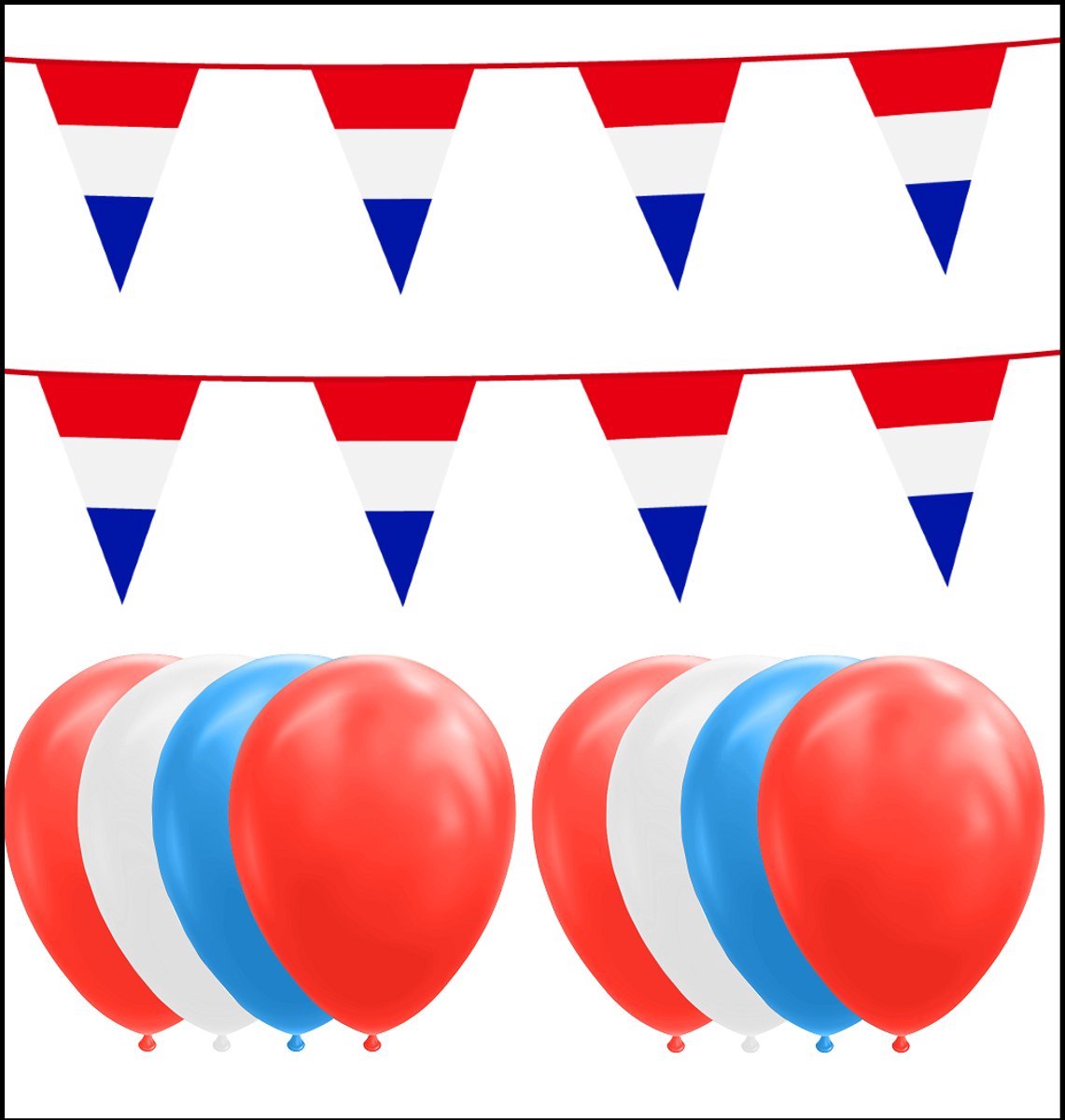 Nederland feestpakket- 2x Vlaggenlijn 10 meter + 20 ballonnen rood/wit/blauw - Versiering Slinger Feestdecoratie Decoratie