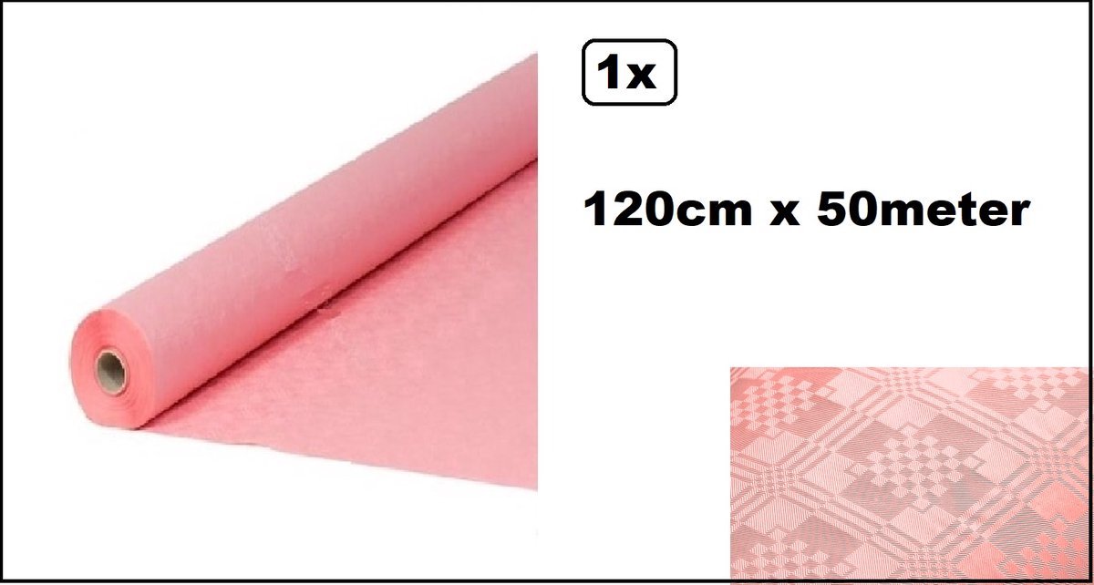 1x Luxe Tafel kleed op rol roze 120cm x 50meter - Papier - Zelf op maat te knippen - Kerst Tafelkleed op rol tafel dekken rol gala huwelijk thema feest kerst festival restaurant food