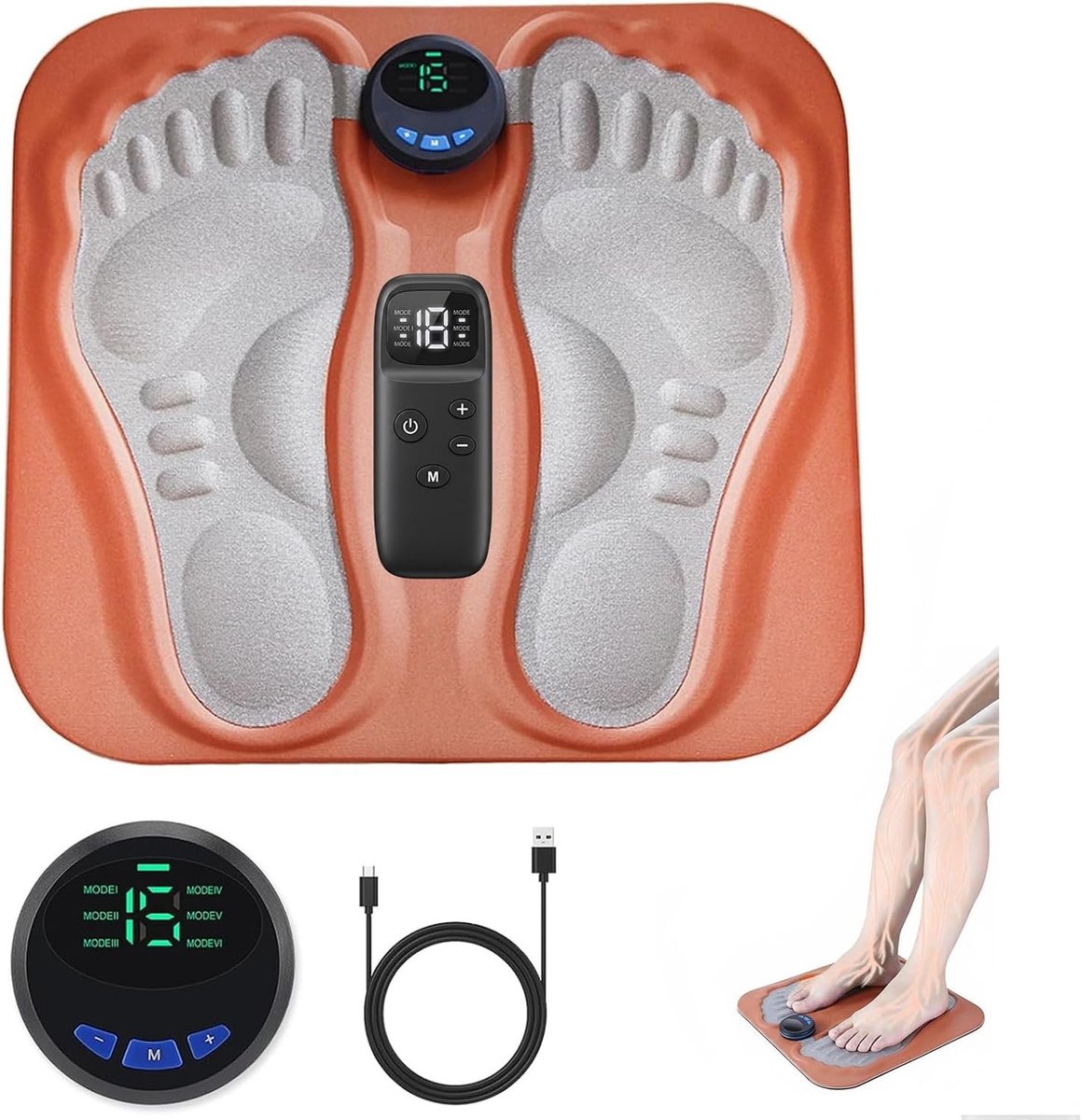 Elektronische Voetmassageapparaat met 6 Modi en 15 Instelbare Frequenties, Draadloze Voetmassager voor Spierpijnverlichting en Ontspanning