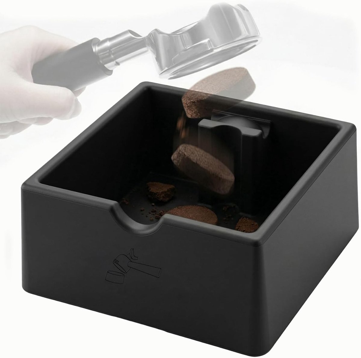 Siliconen Knock Box voor Espresso, Stille Klopper voor Filterdragers, Antislip Beating Box, Makkelijk Schoon te Maken, Vaatwasserbestendig, Ruimtebesparende Koffieaccessoires, Zwart