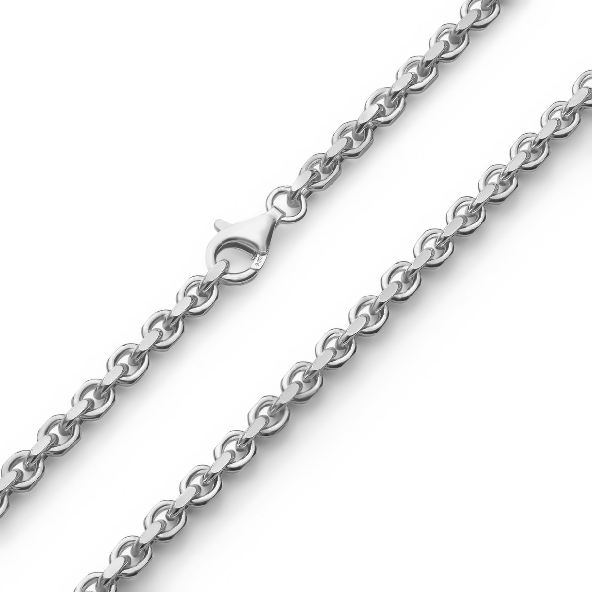 JUXE24-Anker ketting-Anchor chain-massief 925 zilver-3,7 mm breed-50 cm lang-21 gram-2 zijdig geslepen
