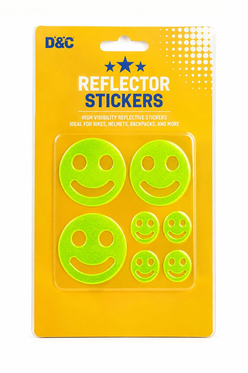Reflecterende Smiley Stickers - Veiligheidsstickers voor Kinderen & Volwassenen - Fluorgeel Reflector Stickerset - Voor Fiets, Step, Kleding & Rugzak - 7 stuks