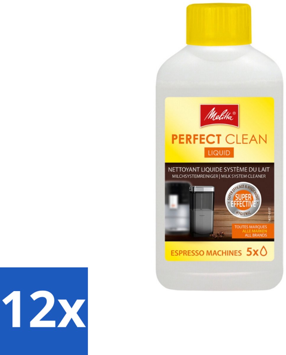 12 x Melitta - Perfect Clean – Melksysteemreiniger – Voor volautomatische espressomachines – 250 ml - Melksysteem Reinigen - Melkresten Verwijderen - Melkschuim Reinigen - Melksysteem Schoonmaken - Melksysteem Hygiëne