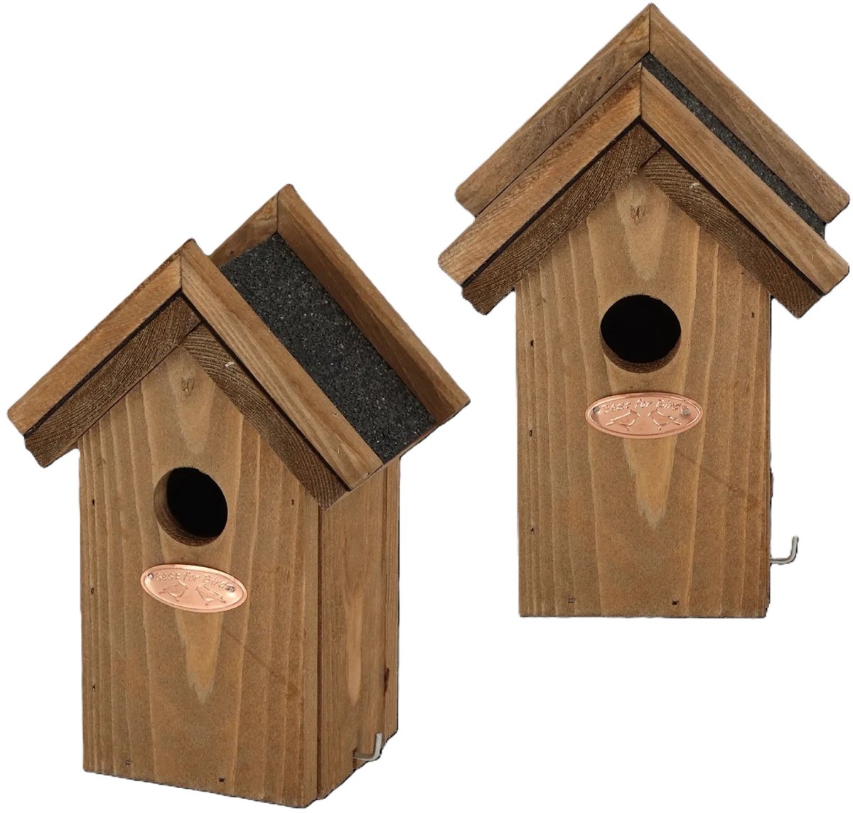 2x Houten vogelhuisjes met bitumen dakje 16x22 cm