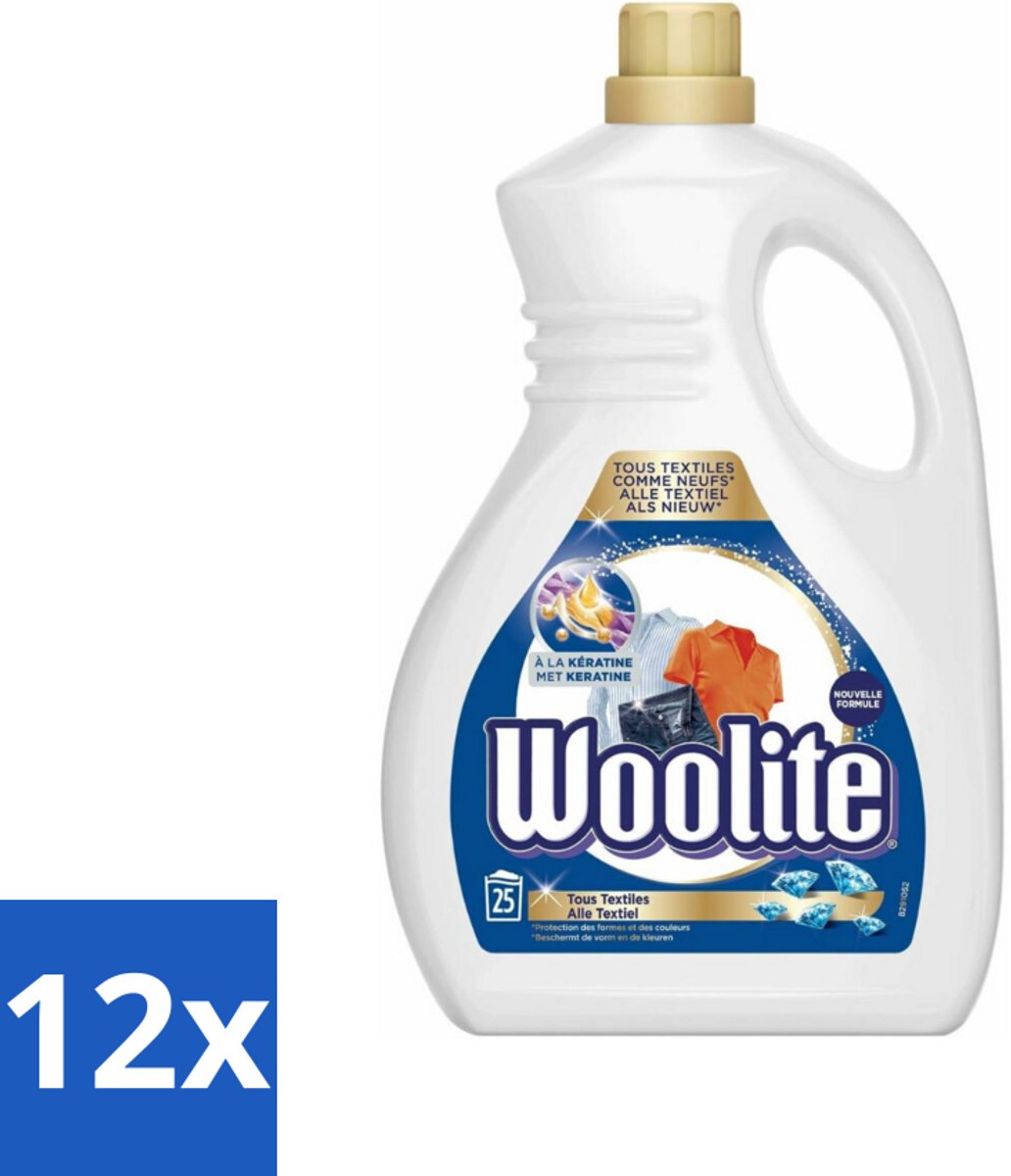12 x Woolite - Wasmiddel - Vloeibaar Wasmiddel - Alle textiel - 25wb/1,5L - Wasmiddel Voor Textiel - Keratine Wasmiddel - Textiel Verzorging - Pluisvoorkomend Wasmiddel - Vezelbescherming