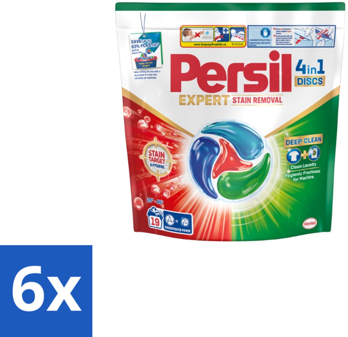 6 x Persil - Wasmiddelcapsules - Discs Stain Removal - 19 Capsules - Vlekverwijdering - Wasmiddel - Wasmiddelcapsules - Diepe Reiniging - Stofreiniging