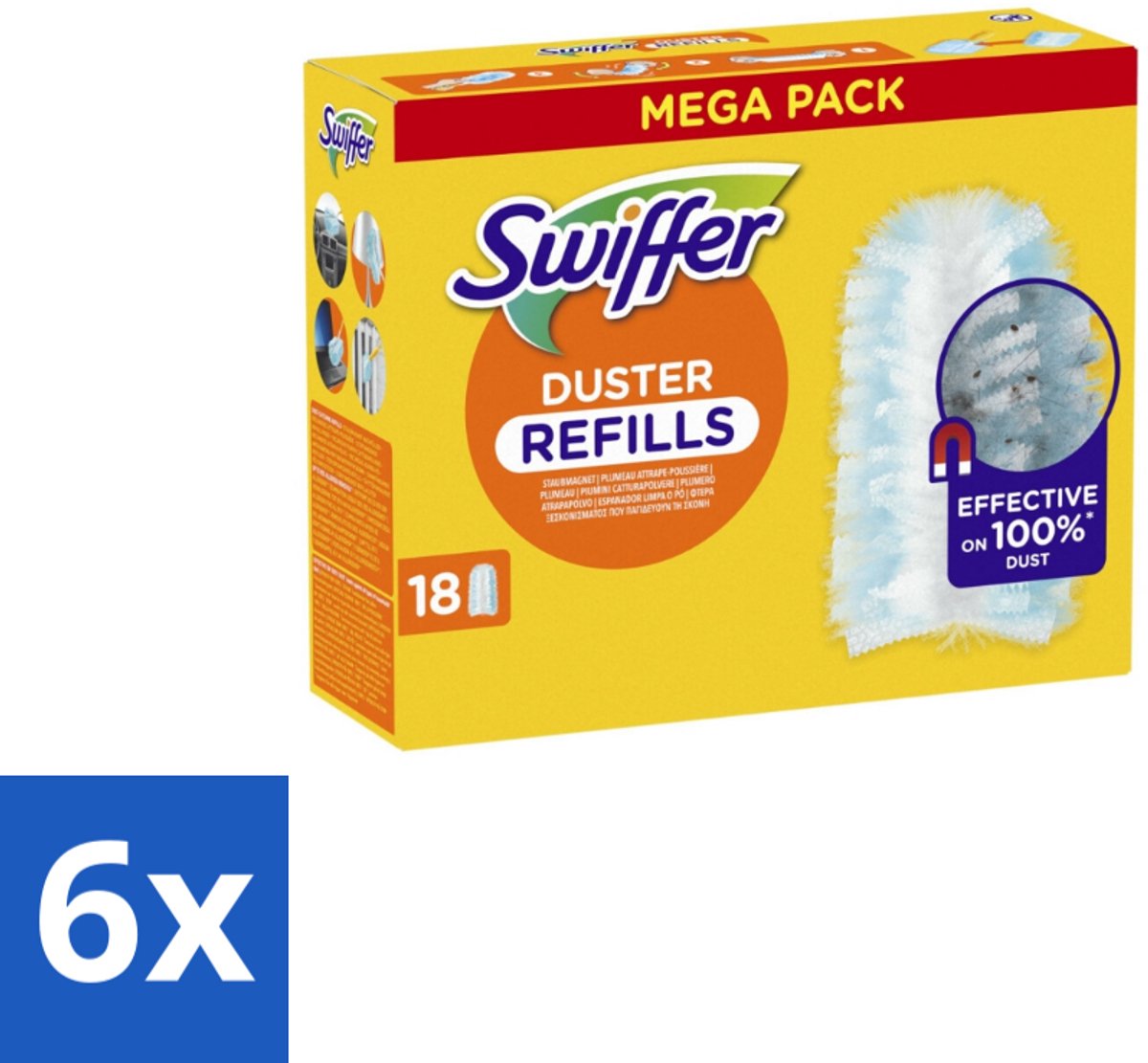 6 x Swiffer - Duster – Voor Stofwisser – 18 navullingen - Stofduster Navullingen - Stof Opvangen - Stofduster - Stof Opvangen Droog - Stofduster Handvat