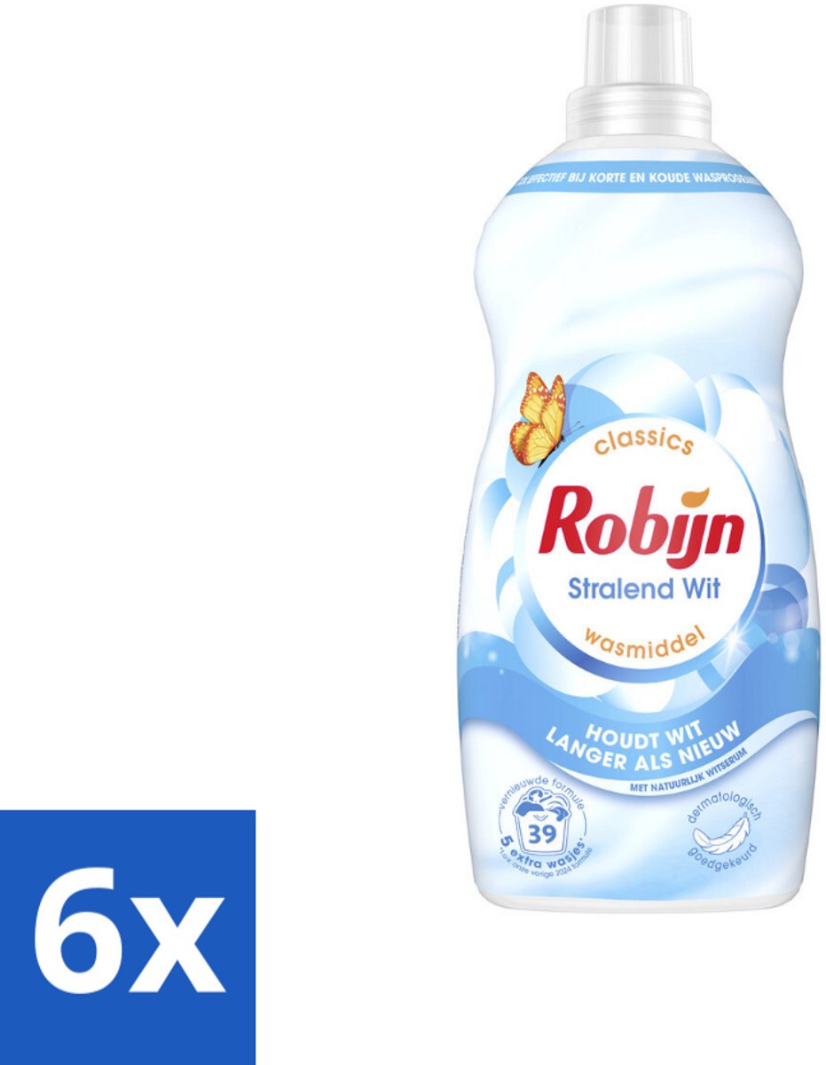 6 x Robijn – Vloeibaar Wasmiddel – Klein & Krachtig Stralend Wit – 1,19 L - Wit Wasmiddel - Wit En Licht Was - Wasmiddel Voor Wit - Wasmiddel Tegen Waas - Wasmiddel Tegen Vergeling