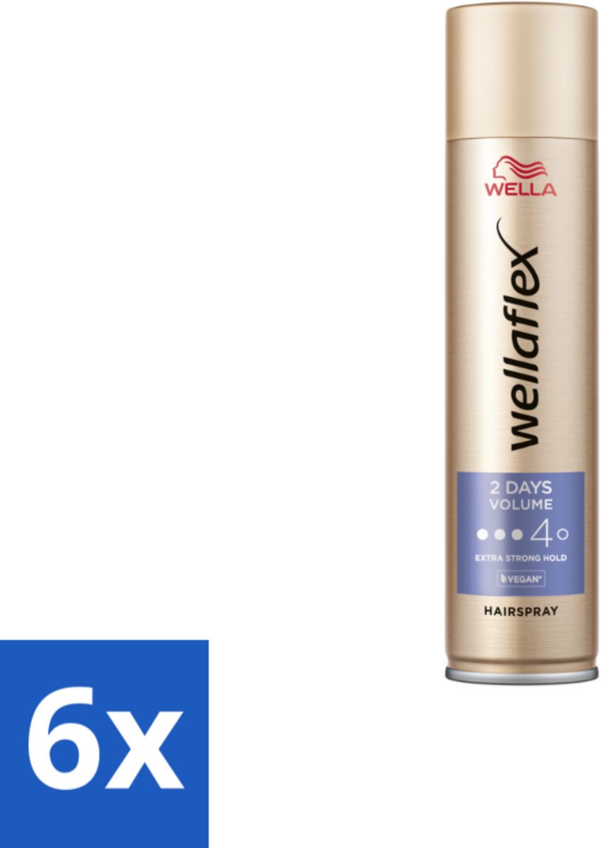 6 x Wella – Flex 2 Days Volume – Haarspray Extra Strong – 400 ml - Haarspray - Volume - Haartype - Fixatie - UV Bescherming