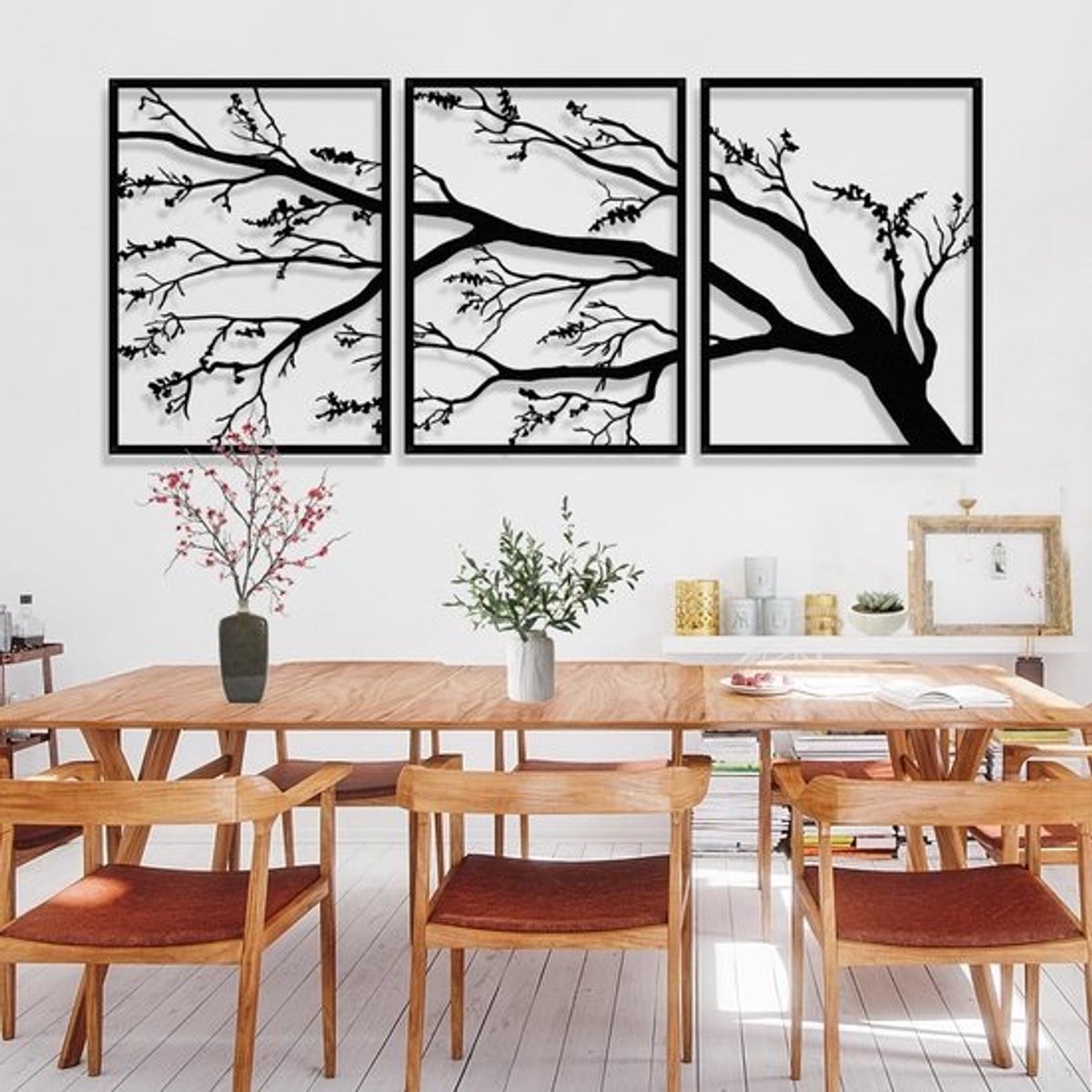 Grote Metalen Tak Muurdecoratie Set van 3, Unieke Boom Muurkunst voor Woonkamer en Tuin, Stijlvolle Wanddecoratie voor Binnen en Buiten (53.1inx23.6in)