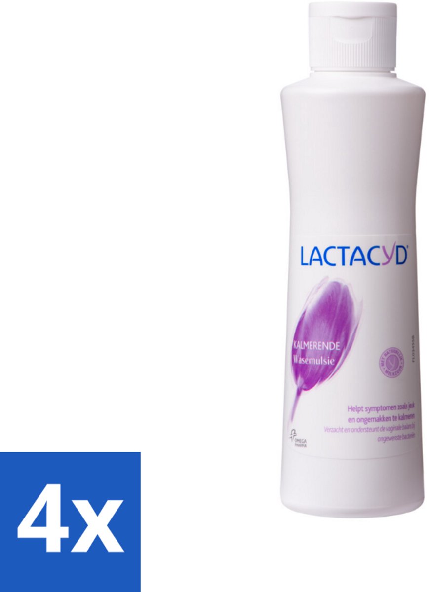 4 x Lactacyd – Kalmerend – Verzachtend – 250 ml - Intieme Verzorging - Jeuk - Roodheid - Irritatie - Kalmerende Wasemulsie