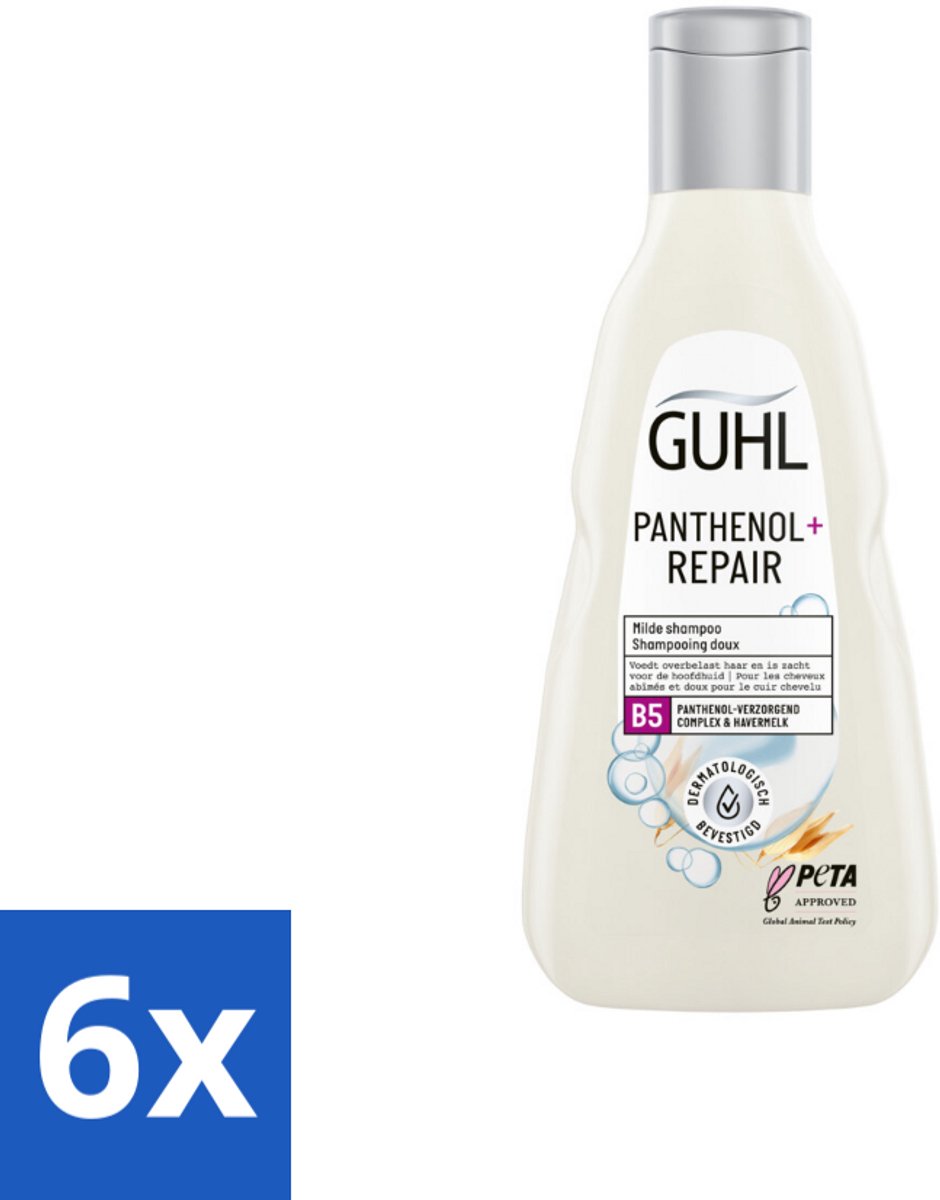 6 x Guhl – Shampoo – Panthenol+ Repair – 250 ml - Hydratatie Haar - Herstel Shampoo - Panthenol Shampoo - Droog Haar Shampoo - Gezond Haar