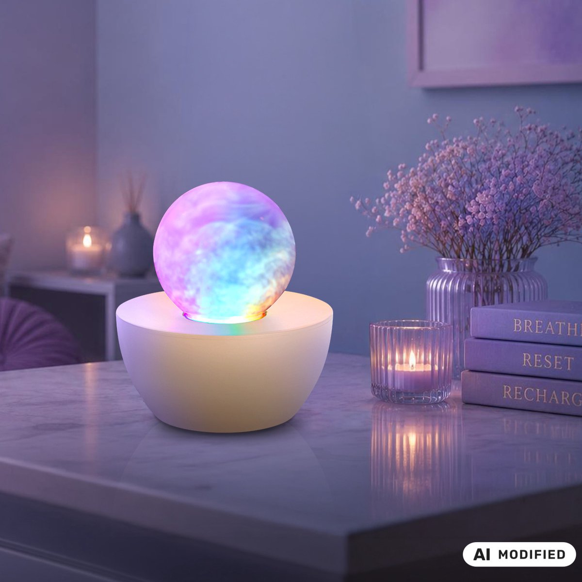 BRILONER Fog - Discolamp - RGB Tafellamp kinderen - kinderkamer lamp discobal - nevelbol met snoer - beige - Ø12cm