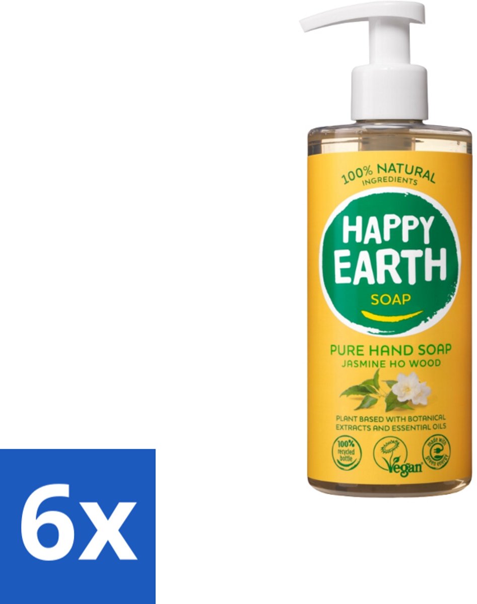 6 x Happy Earth – Handzeep – 100% Natuurlijk Jasmine Ho Wood – 300 ml - Natuurlijke Handzeep - Vegan Handzeep - Jasmijn Handzeep - Ho Wood Handzeep - Antibacteriële Handzeep