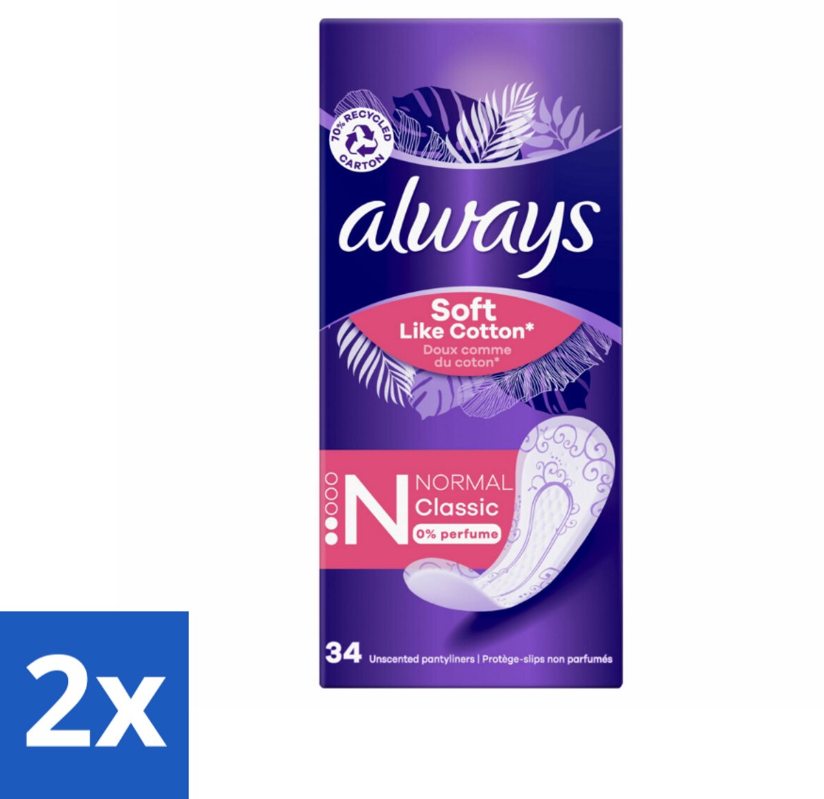 2 x Always – Inlegkruisjes – Discreet Normal – 34 stuks per verpakking - Inlegkruisjes - Inlegkruisje - Hygiëne - Afscheiding - Urineverlies