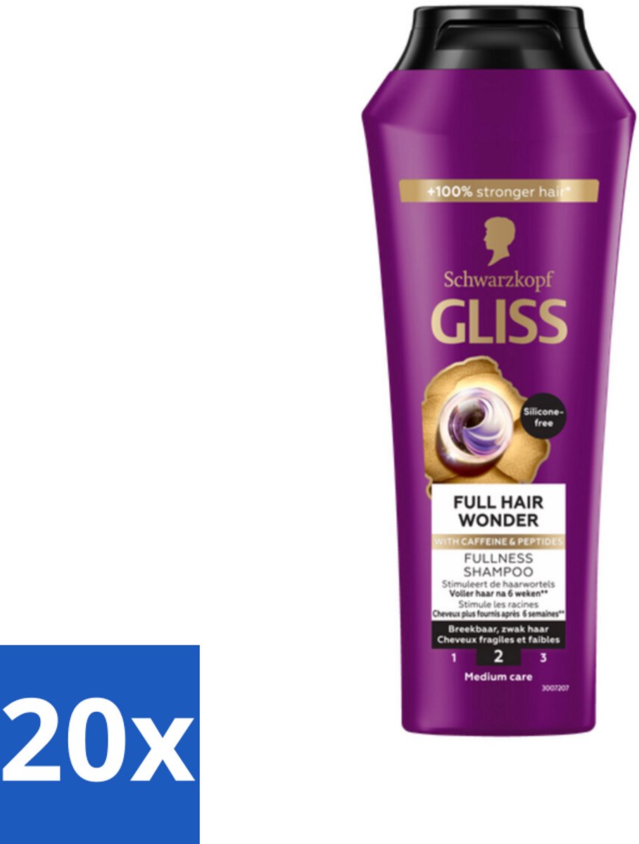 20 x Gliss Shampoo Full Hair Wonder - 250 ml - Fijn Haar - Dun Haar - Volume Shampoo - Haarversterkend Shampoo - Biotine Shampoo