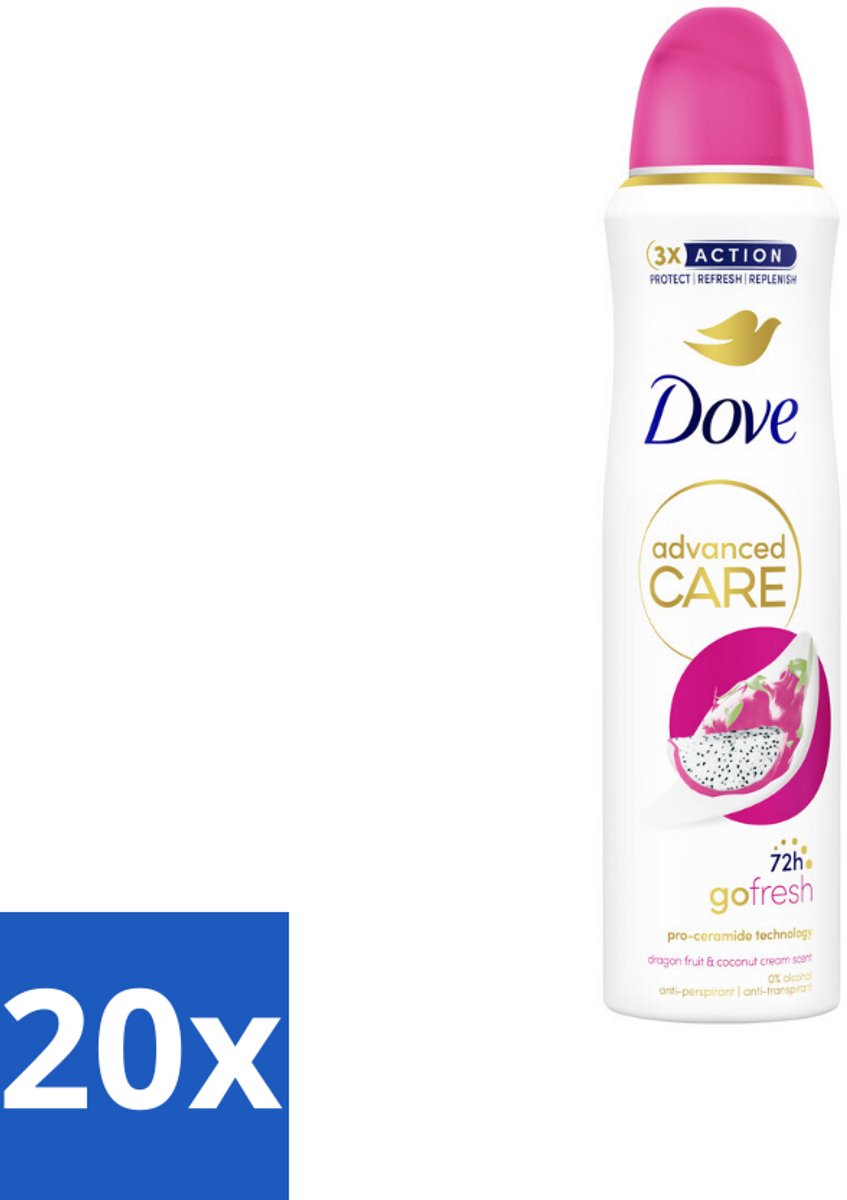 20 x Dove – Deodorant Spray – Dragon Fruit & Coconut Cream – 150 ml - Anti-transpirant Spray - Zweetvermindering - Okselverzorging - Frisse Geur - 72 Uur Bescherming