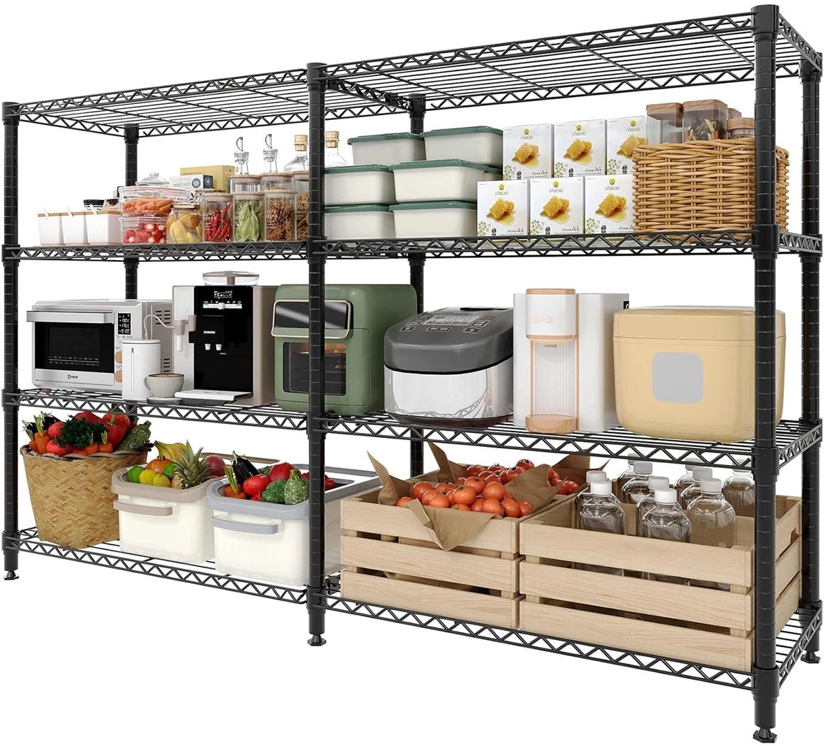 Gudalio Stellingkast - Opbergrek - Voorraadkast - Opslagrek - 4 Laags - Verstelbare Planken - Metaal - 150x35x151 cm - Zwart