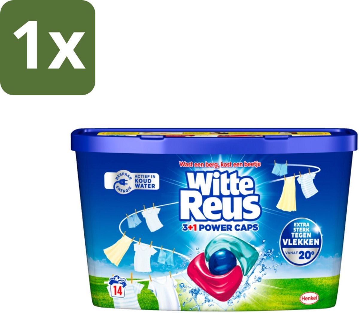 1 x Witte Reus - Wasmiddel - Power Caps 3+1 - 14 Capsules - Wasmiddel - Power Caps - Witmakers - Reuzenwaskracht - Fris Wasgoed