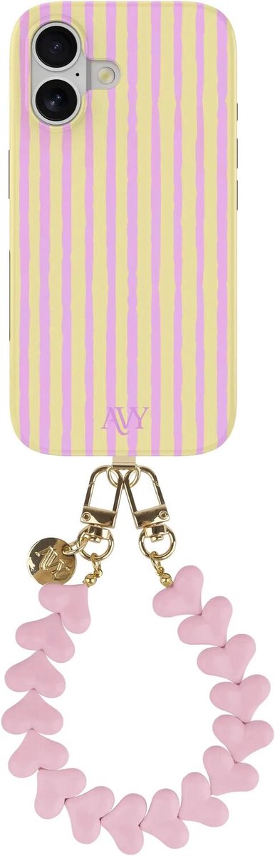 AVY Hoesje Met Telefoonkoord | Geschikt voor Apple iPhone 17 | Compatibel met MagSafe & Qi2 | Hard Shell Back Cover | Stijlvol Bijpassend Koord Polsbandje (30CM) | Pink Lemonade