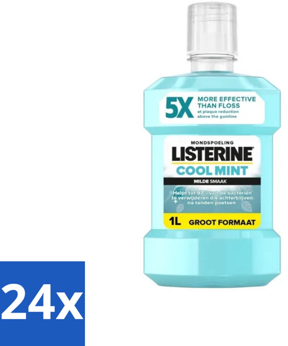 24 x Listerine – Mondwater – Cool Mint – Milde smaak zonder alcohol – 1 liter - Mondspoeling - Mondhygiëne - Tandplak - Tandvleesgezondheid - Frisse Adem