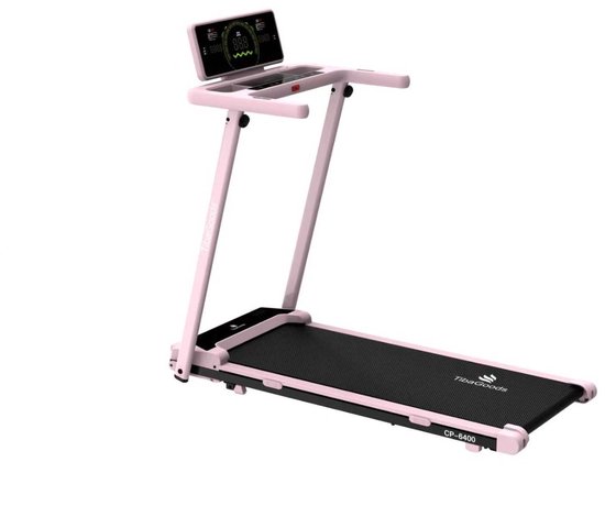 Lichtroze TibaGoods loopband CP-S400 met digitaal display en zwart loopoppervlak.