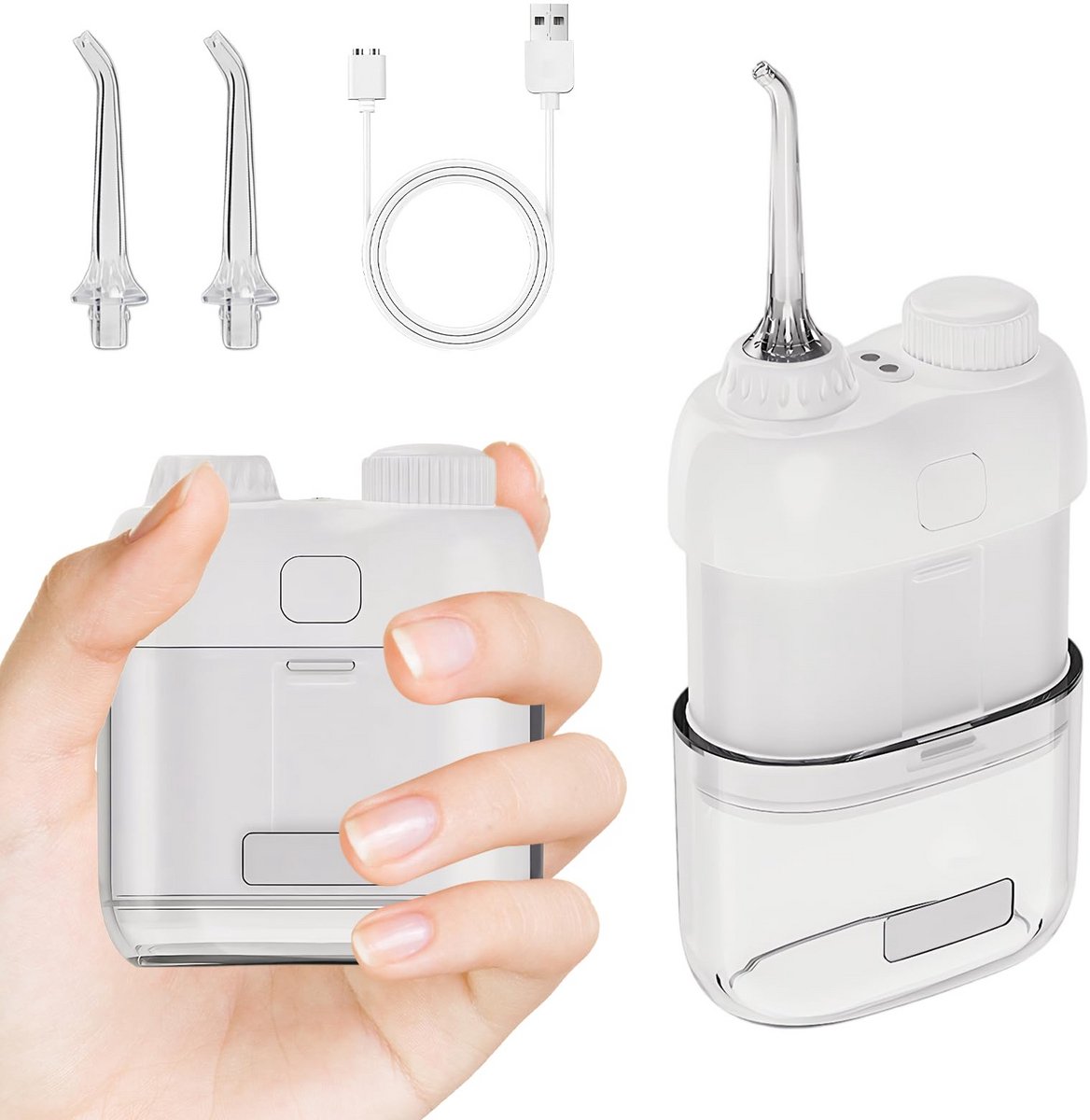 zurabini - Waterflosser - Draadloze Waterflosser - Mini Monddouche - Elektrische Mondspoeling - Opvouwbaar - 3 Modi - 3 Opzetstukken - USB-C Oplaadbaar - IPX7 Waterdicht - Voor Thuis en Reizen