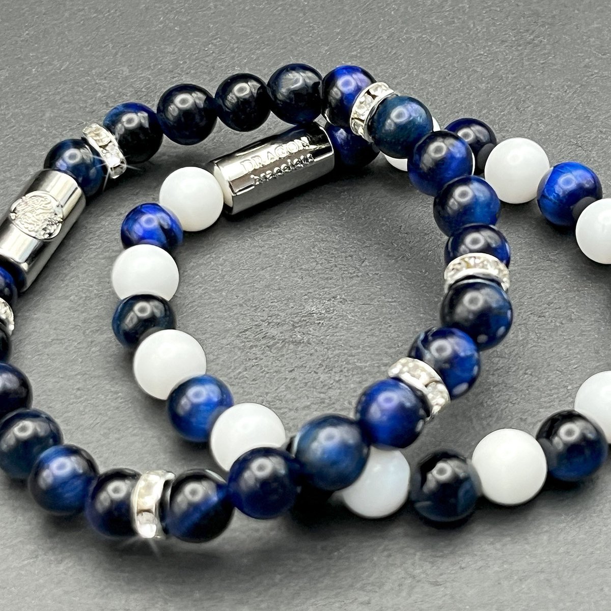 Dragon Bracelets® - Dames Armband - Essentials Monaco Duo - Natuurstenen - Blauw - Wit - Set van 2