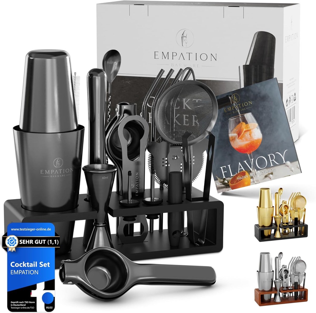 Cocktailset - Zwart - 825 ml - Roestvrijstalen Set voor Professionele en Thuis Bartenders